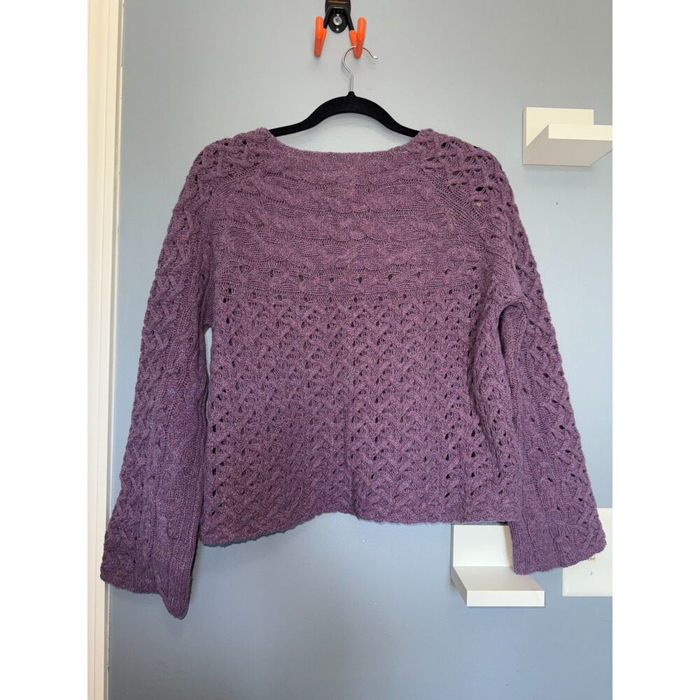 Sundance 100% Lambswool Purple Cable Knit Cropped Pullover Sweater | Size Small - Picture 5 of 6